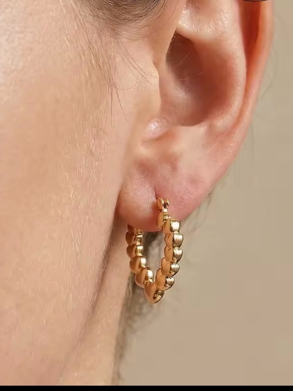18k Gold plated Beaded Heart Hoop Earrings